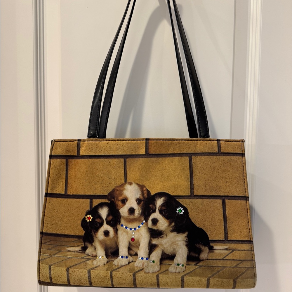 Vintage Puppy Dog Novelty Purse Cavalier Spaniel Tote Bag